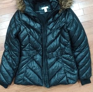 H&M woman Puffed Padded jacke fur hood